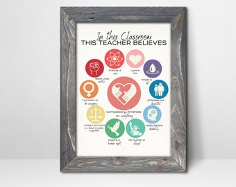 Customizable Classroom Wall Art Rainbow/In This Classroom THIS TEACHER BELIEVES Instant Download Printable