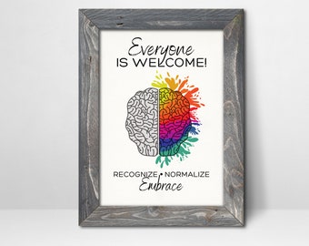 Everyone is Welcome Neurodiversity Poster/Classroom Equality Wall Art/Therapy Room Wall Art/Business Welcome Sign Printable Instant Download