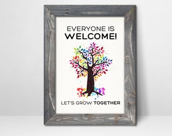 Everyone is Welcome Here Tree Poster/Classroom Equality Wall Art/Therapy Room Inclusion Wall Hanging/Printable Instant Download