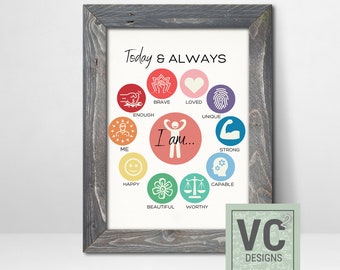 Customizable Today and Always I Am... Positive Affirmation Poster/ Home Wall Art/Printable Instant Download