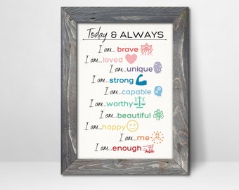 Customizable Today and Always I Am... Positive Affirmation Poster/Classroom Wall Art/Therapy Wall Art/Printable Instant Download