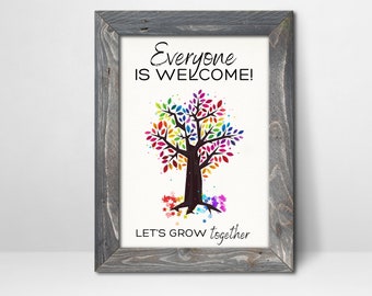 Everyone is Welcome Here Tree Poster/Classroom Equality Wall Art/Therapy Room Inclusion Wall Hanging/Printable Instant Download