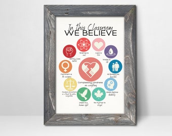 Personalized Classroom Wall Art with Canadian Graphics/In This Classroom We Believe Instant Download Printable