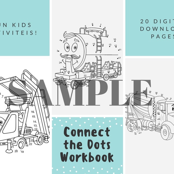 Digital Download Construction Vehicle Connect the Dots Activity Book- 20 Pages Included, Coloring Pages, Homeschool Activities 8.5"x11"