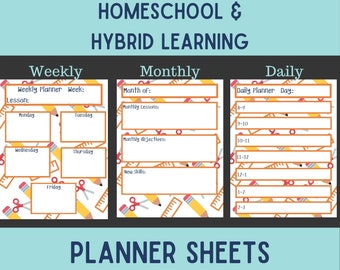 Planificateur d'apprentissage hybride Homeschool Planificateur mensuel Planificateur hebdomadaire Planificateur quotidien