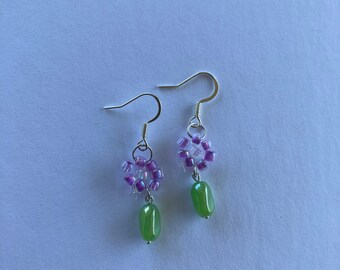 Purple beaded flower earrings