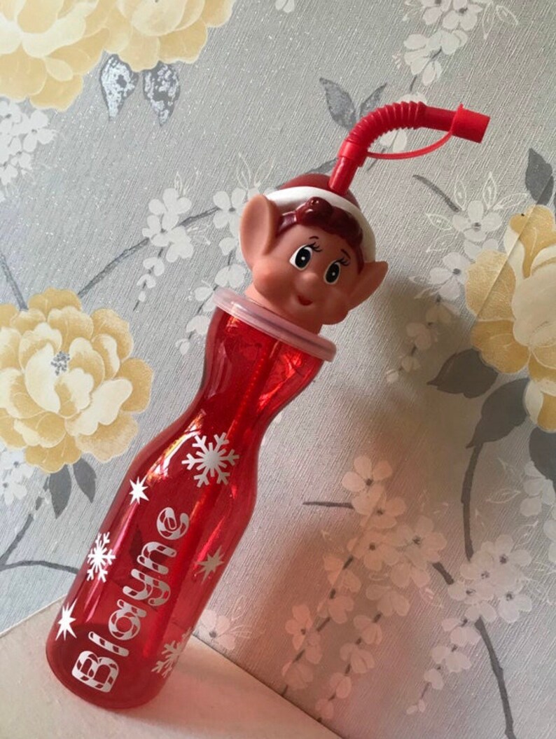 Personalised elf bottle with straw naughty elf Etsy