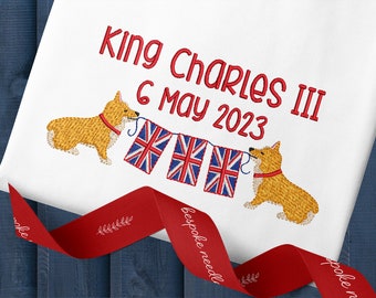 Coronation King Charles Embroidery Design | Corgis with Union Jack Bunting Pattern