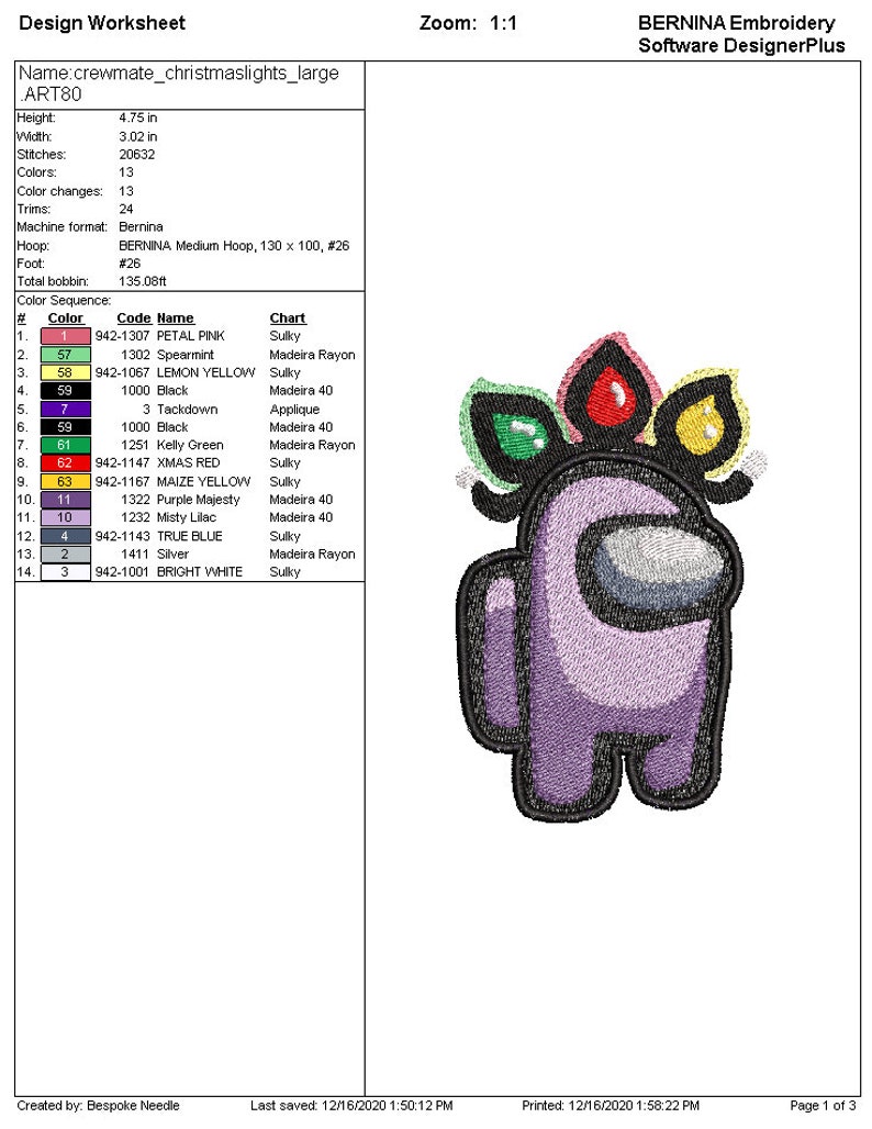 Download AMONG US Crewmate Christmas Lights Embroidery Design File ...