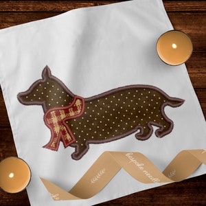 Welsh Corgi Applique Embroidery Design | Corgi Dog with Scarf | ITH Pattern