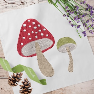 Diseño de bordado de setas del bosque / Tamaño del aro 4x4 / Patrón de puntada de relleno / Decoración, parches, ropa