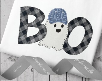 Ghost in Baseball Cap Boo Applique Design | Machine Embroidery Design | Halloween Applique Pattern