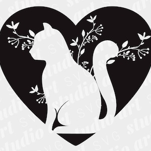 Chat assis SVG / chaton svg png pdf / Kitty Heart Decor / Sticker / Cut Files / Download / Print / Cricut, Silhouette, Cut Machine