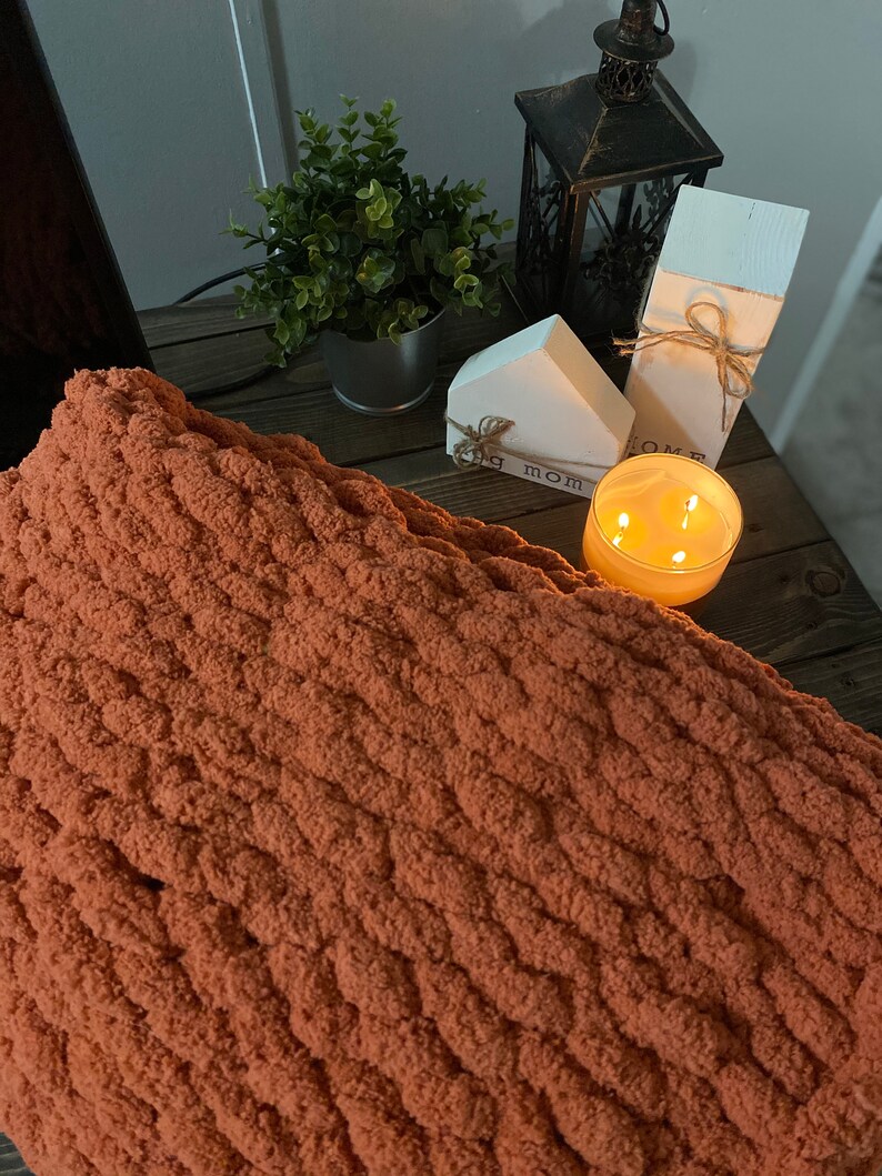 Burnt Orange chunky knit blanket Etsy