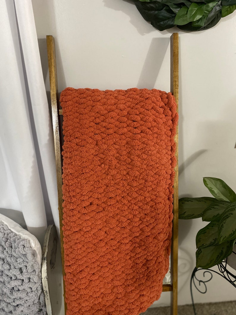 Burnt Orange chunky knit blanket Etsy