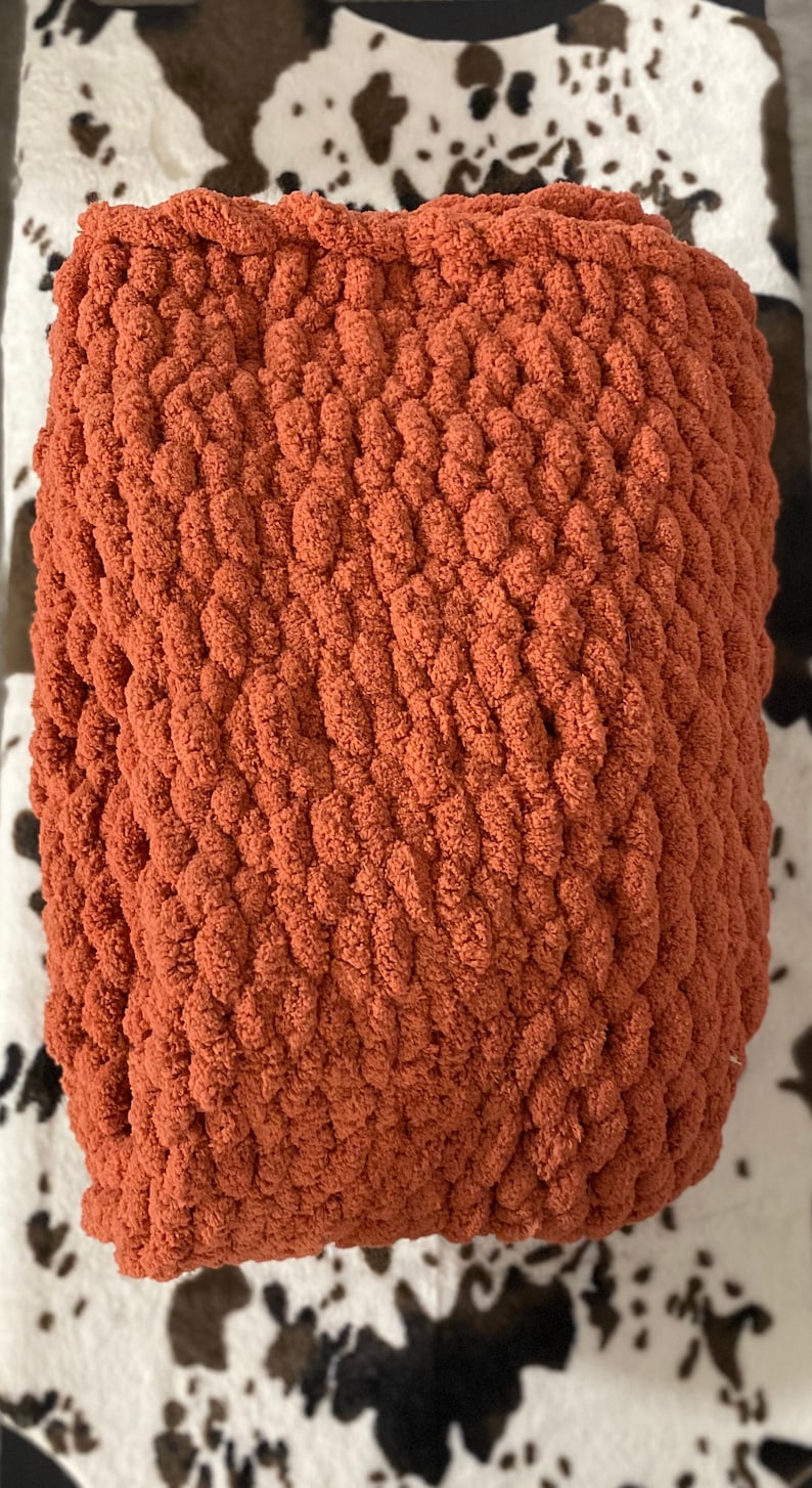 Burnt Orange chunky knit blanket Etsy