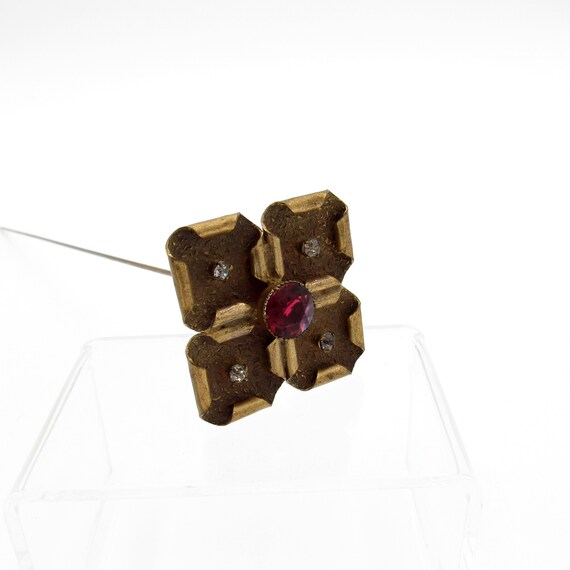 Antique Hatpin Square Shape Rolled Edge, Cranberr… - image 2