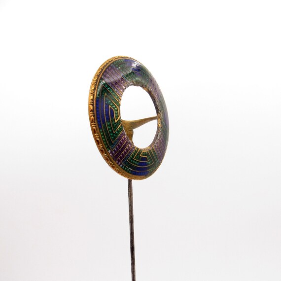 Antique Hatpin UNIQUE Enamel Patterned Hat Pin - image 2
