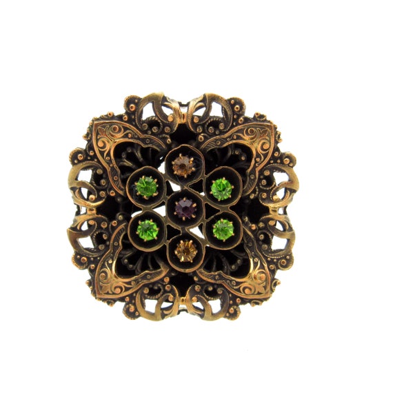 Antique Hatpin Brass with Multi Colored Stones, S… - image 3