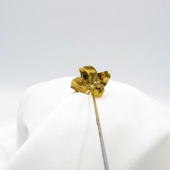 Antique Hatpin Brass Pansy Flower Hat Pin Gem