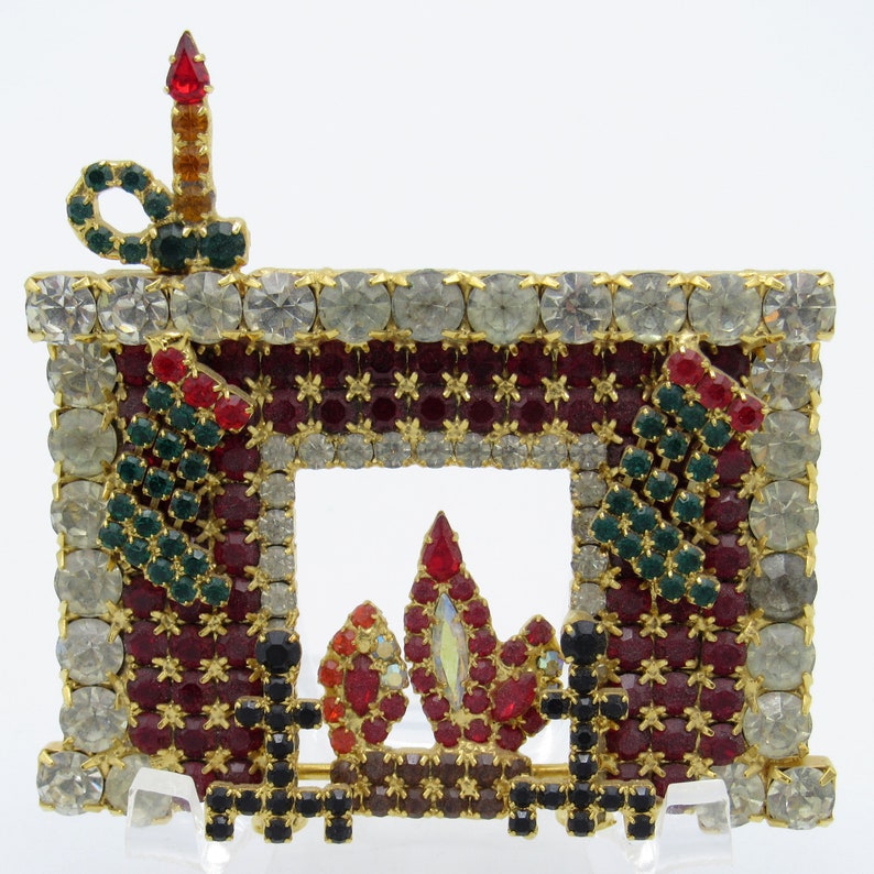 Stockings Vintage Christmas AMAZING Bauer Brooch Fireplace Necklace Candle