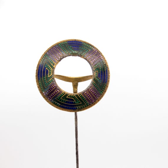Antique Hatpin UNIQUE Enamel Patterned Hat Pin - image 1