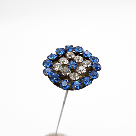 Broche Vintage Années 80 - Couronne Strass Bleus - Style Dolce Vita