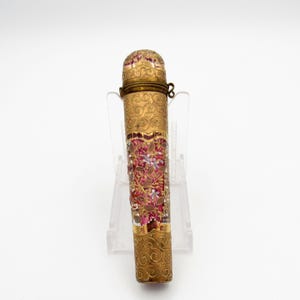 Antique Cranberry Glass Moser Decorated Perfume Bottle, C-1880