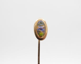 Antique Oval Shape with Mottled Colored Stone Stick Pin, Stickpin.