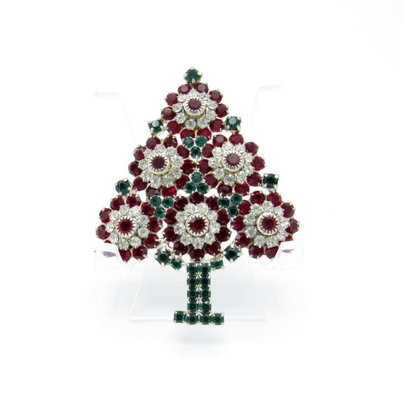 Vintage Christmas Hobe Rhinestone Tree Pin Brooch