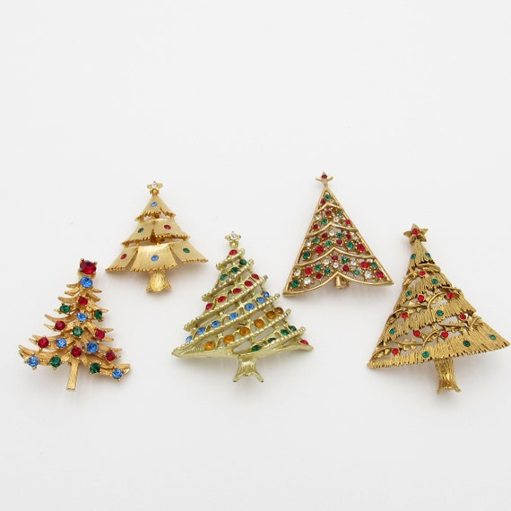 Vintage Group of 5 Christmas TREES, Brooch, Pin, … - image 1