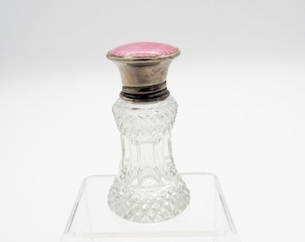 Antique Pink Enamel and Sterling Lid, Cut Glass Perfume, London, C-1902