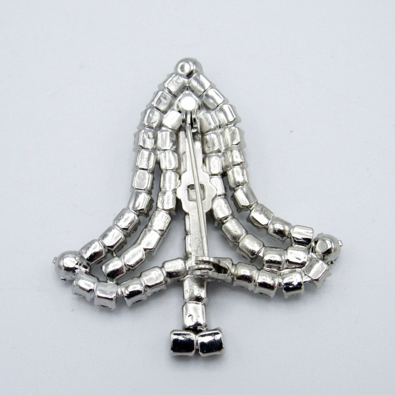 Vintage Christmas Clear and Red Rhinestone Tree Pin Brooch