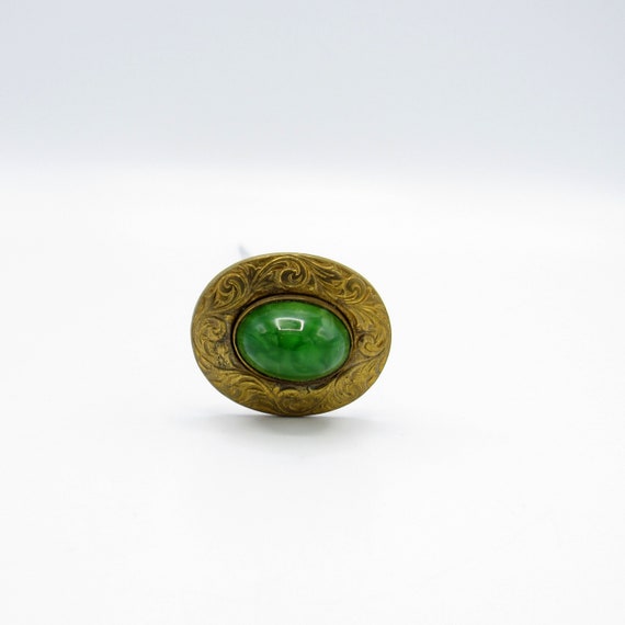 Antique Green Swirl Oval Stone with Brass Engrave… - image 4