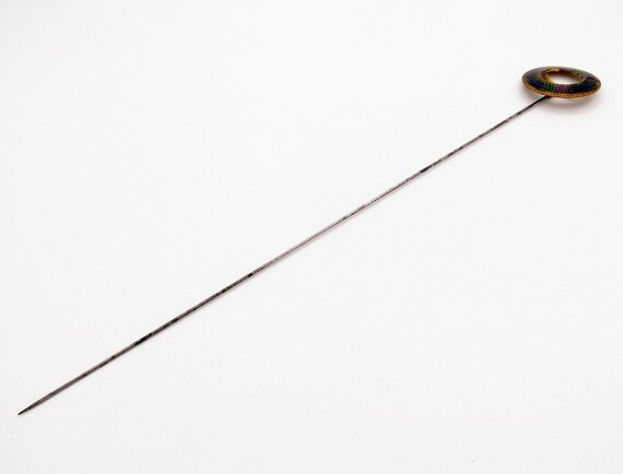 Antique Hatpin UNIQUE Enamel Patterned Hat Pin - image 4