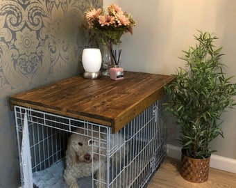 Rustic Reclaimed Wood Dog Crate Topper
