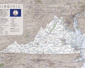 Mapa de referencia de Virginia // 24x36, 20x30, 12x18 // DESCARGA INSTANTÁNEA