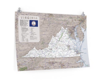 Virginia Reference Map Premium-Quality Poster || 24x36, 20x30, 12x18 || Award-Winning