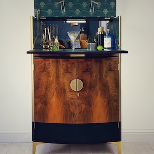 Art Deco Cocktail Cabinet, Vintage Drinks Cabinet, 1950’s Drinks Unit, Retro Home Bar, Gold and Black