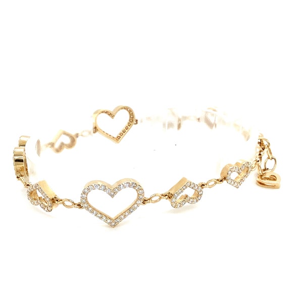 Heartfelt Glamour, 14K Yellow Gold Bracelet with Heart-Shaped Design and Diamonds