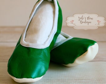 FAST SHIPPING! Ballet Shoes Toddler, Green Ballet Shoes, Ballerina Shoes, Leather Toddler Shoes, Flower Girl Shoes, Ballet Flats, Flat shoes