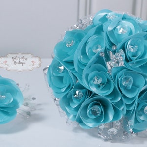 FREE SHIPPING!!! Beautiful Teal Blue Artificial Flower Bouquet with Hair Piece, Flower Bouquet with Matching Hair Accessory, Flower Bouquet