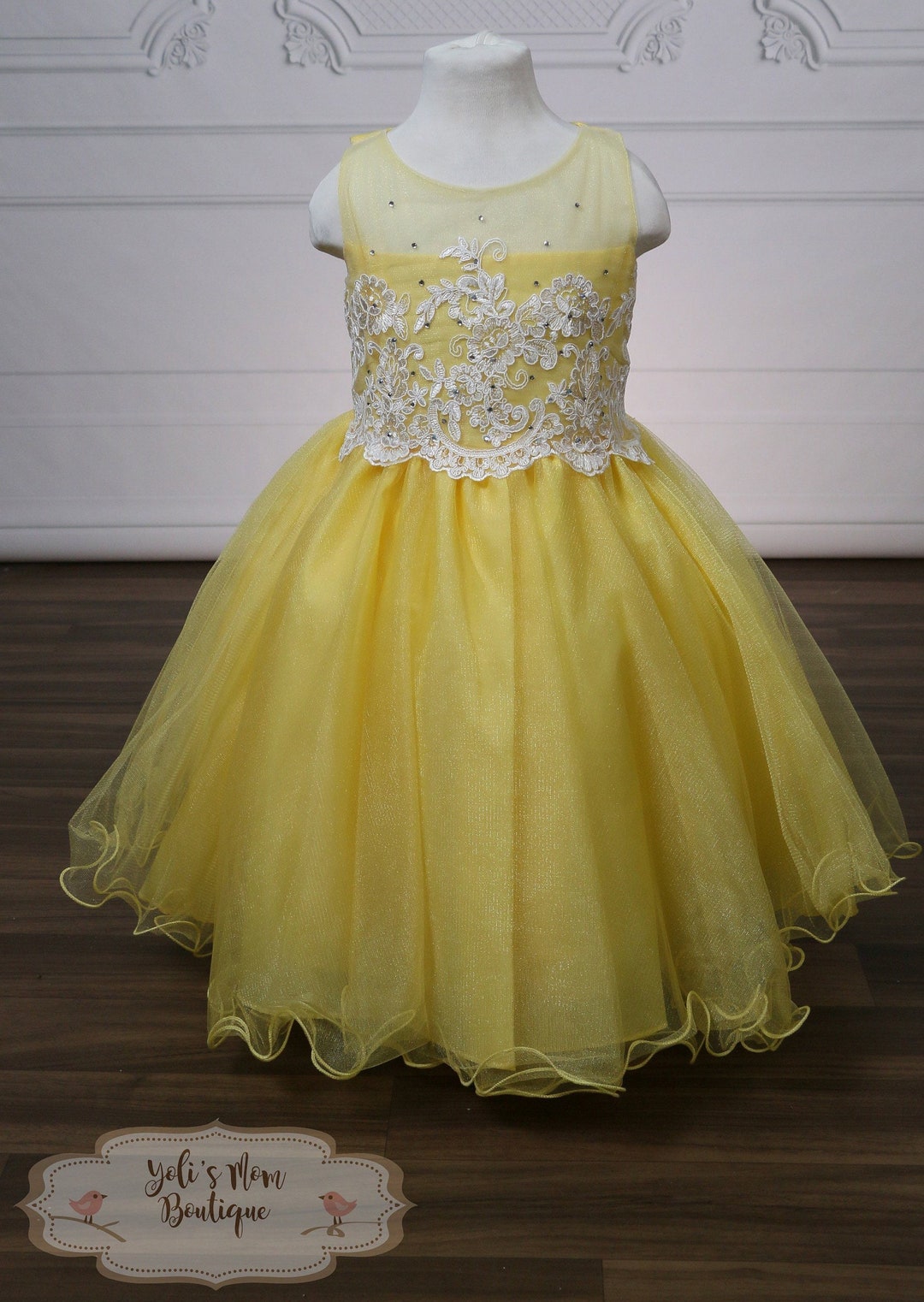 FREE SHIPPING Elegant Yellow Flower Girl Dress, Flower Girl Dress
