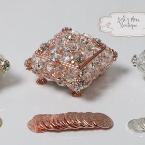 FAST  SHIPPING!!! Beautiful Sparkling Bridal Arras Set, Gorgeous Crystal Round Wedding Box, Stunning Sparkly Bride Unity Coins, Arras Set