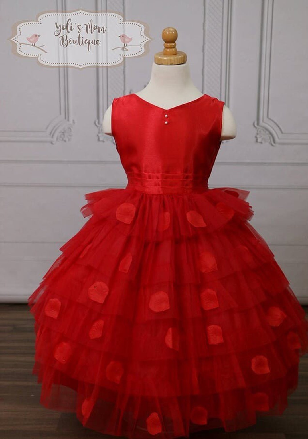 FAST SHIPPING Elegant Red Flower Girl Dress, Red Girl Dress, Wedding