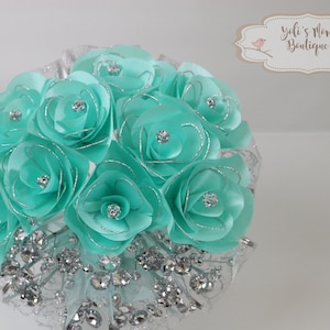 FREE SHIPPING!!! Handcrafted Mint Wedding Bouquet, Quinceanera Bouquet and Brooches for Brides or Quinceaneras, Bouquet of Sweet 16