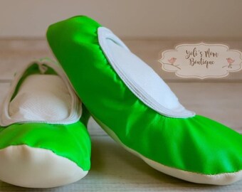 FAST SHIPPING!! Ballerina Shoes, Ballet Shoes Toddler, Neon Green Ballet Shoe, Leather Toddler Shoes, Flower Girl Shoes, Ballet Flats.