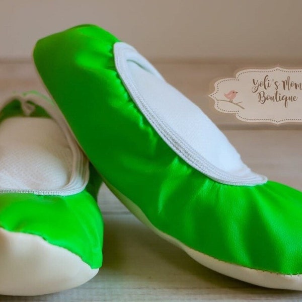 FAST SHIPPING!! Ballerina Shoes, Ballet Shoes Toddler, Neon Green Ballet Shoe, Leather Toddler Shoes, Flower Girl Shoes, Ballet Flats.