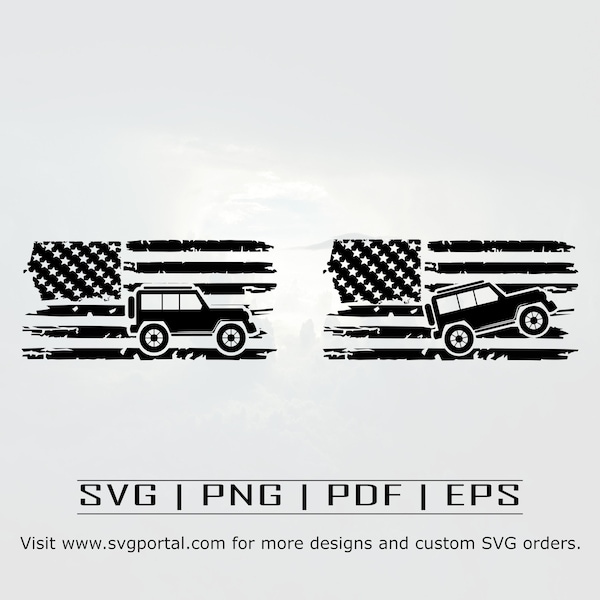 Distressed American Flag Jeep SVG | USA Flag Jeep