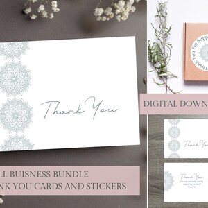 Cartes et autocollants de remerciement Mandala imprimables pour petites entreprises | Cartes de remerciement minimalistes imprimables, autocollants Téléchargement numérique A2 et A7